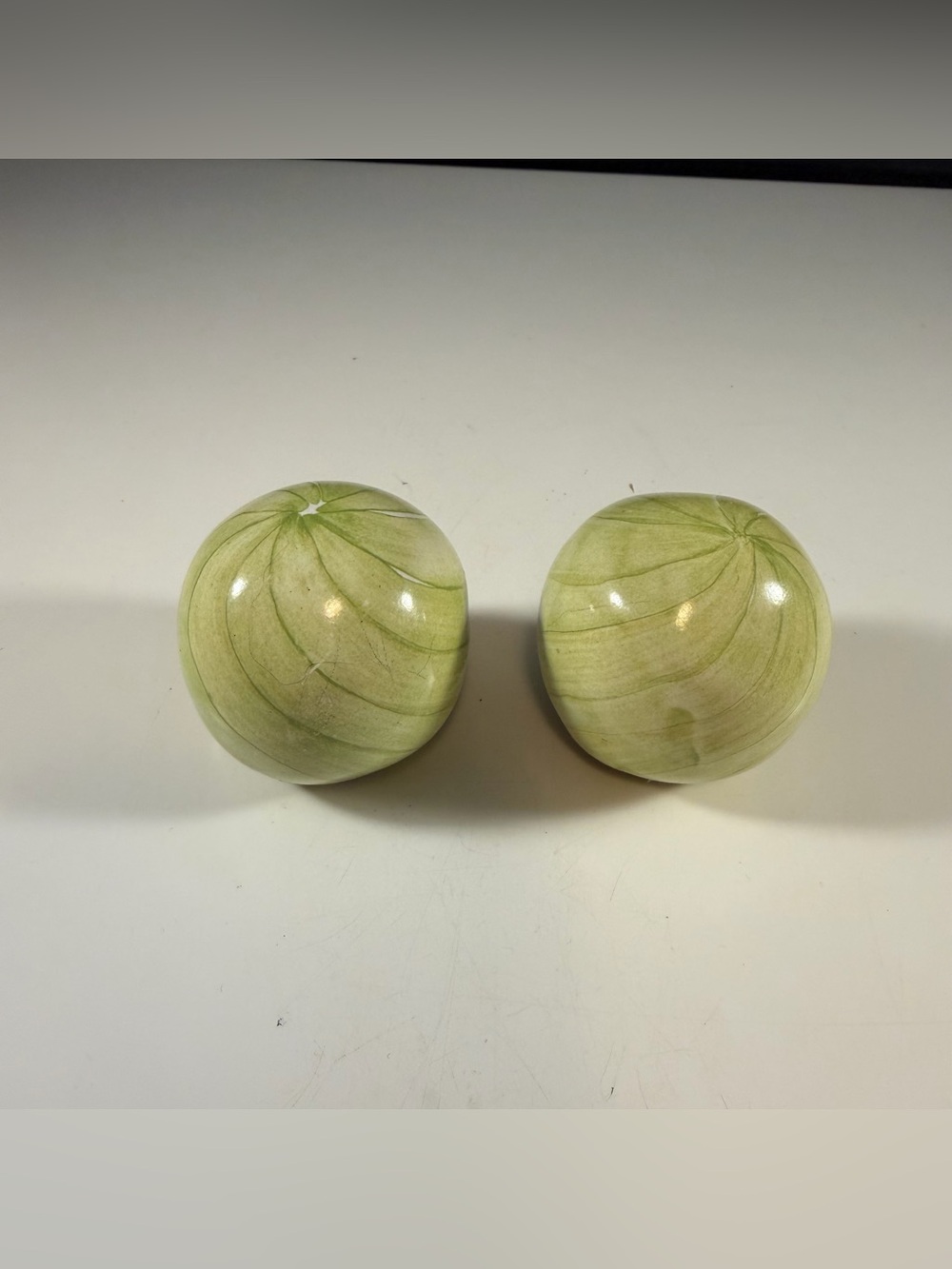 Lot Of 2 Vintage Mackenzie Childs Green Swirl Sphere Cabinet Knobs/Drawer Pulls